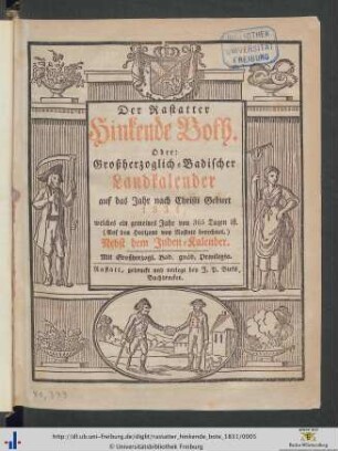 Der Rastatter hinkende Bote: ... auf das Jahr nach Christi Geburt 1831