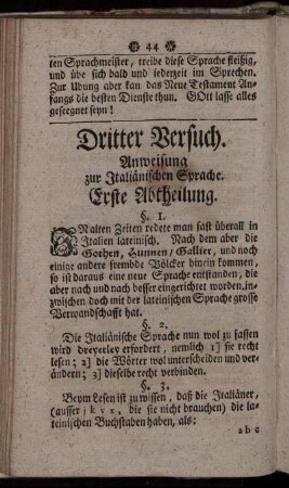 Dritter Versuch. Anweisung zur Italiänischen Sprache.
