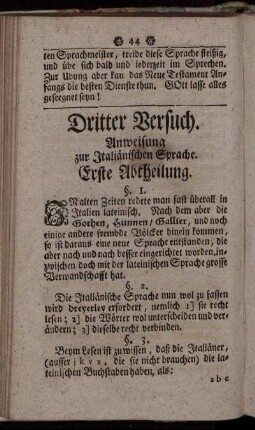 Dritter Versuch. Anweisung zur Italiänischen Sprache.
