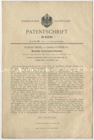 Patentschrift einer mehrstufigen Verbrennungskraftmaschine, Patent-Nr. 85895