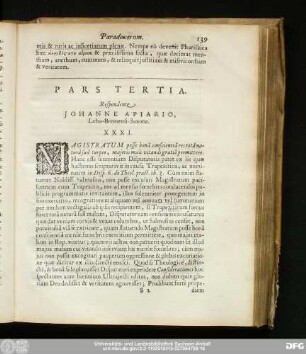 Pars Tertia. Respondente Iohanne Apiario, Leha-Bremensi-Saxone.