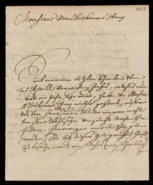 Brief von Johan Daniel Geysel an Johann Friedrich von Uffenbach. Nürnberg, 2.4.1722