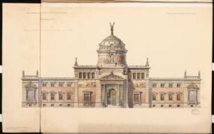 Vereinshaus der Berliner Künstler Schinkelwettbewerb 1880: Aufriss Vorderansicht; Maßstabsleiste