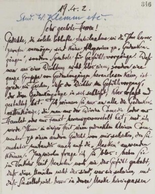 Brief an Wilhelm Klemm