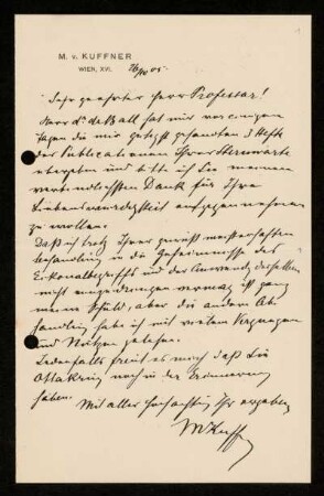 Briefe von Moritz von Kuffner an Karl Schwarzschild, Wien, 26.10.1905 - 7.9.1906