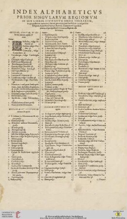 Index alphabeticus prior singularum regionum in sex libros civitatum orbis terrarum