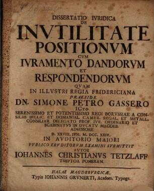 Diss. iur. de inutilitate positionum cum iuramento dandorum et respondendorum
