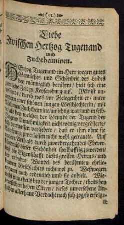 Liebe Zwischen Hertzog Tugenand und Zuchtheiminen.