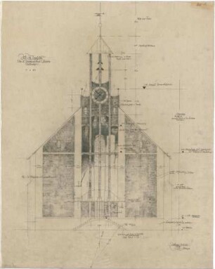 Gsaenger, Gustav; München, Gabelsbergerstr.; St. Markus, Umbau und Neugestaltung - Um- u. Wiederaufbau Chorseite, Nordseite (Ansicht)