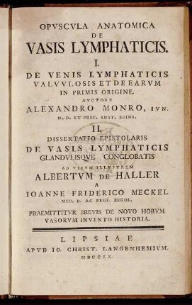 Opvscvla Anatomica De Vasis Lymphaticis