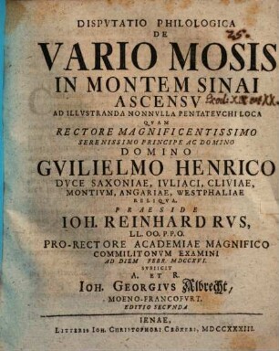 Disputatio Philologica De Vario Mosis In Montem Sinai Ascensu : Ad Illustranda Nonnulla Pentateuchi Loca
