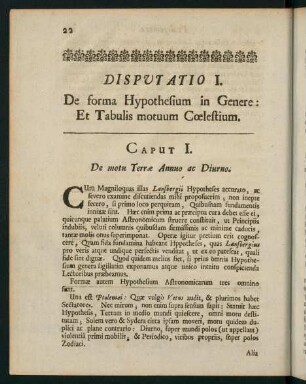 22-53, Disputatio I: De forma Hypothesium in Genere: Et Tabulis motuum Coelestium