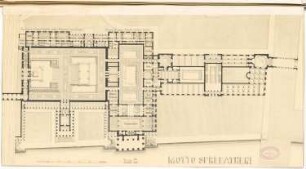 Erweiterung der Museumsinsel, Berlin Schinkelwettbewerb 1882: Museen für Pergamon und Olympia, Neues Museum. Obergeschoss: Grundriss 1:500