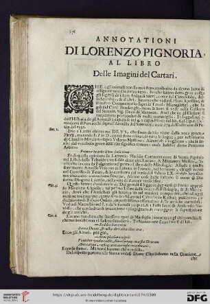 Annotationi di Lorenzo Pignoria al libro delle imagini del catari