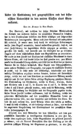Ueber die Verbindung des geographischen und des historischen Unterrichts in den untern Classen eines Gymnasiums : (Schluß folgt)
