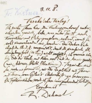 Brief an Verleger Fr. Kistner