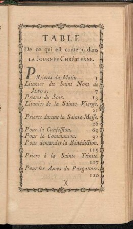 Table De ce qui est contenu dans La Journée Chrétienne.