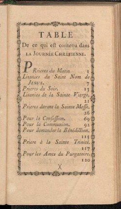 Table De ce qui est contenu dans La Journée Chrétienne.