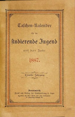 Taschen-Kalender für die studierende Jugend. 9. 1887