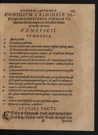 Eiusdem Authoris Consilium Criminale Septimum Continens Poenam Puellae duodecim annorum seductae a Matre propria, ratione Veneficii.