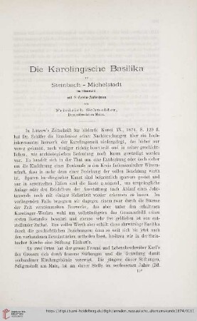 13: Die Karolingische Basillika zu Steinbach-Michelstadt im Odenwald mit 9 Tafeln-Aufnahmen