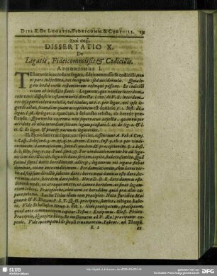 Dissertatio X. De Legatis, Fideicommissis & Codicillis