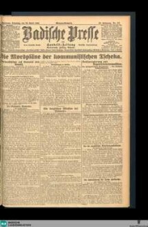 Badische Presse : Generalanzeiger der Residenz Karlsruhe und des Großherzogtums Baden, [28.4.1924] Morgenausgabe