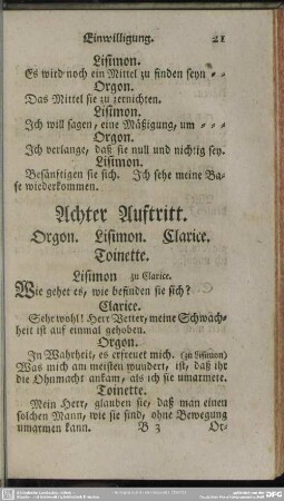 Achter Auftritt. Orgon. Lisimon. Clarice. Toinette