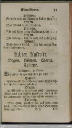 Achter Auftritt. Orgon. Lisimon. Clarice. Toinette