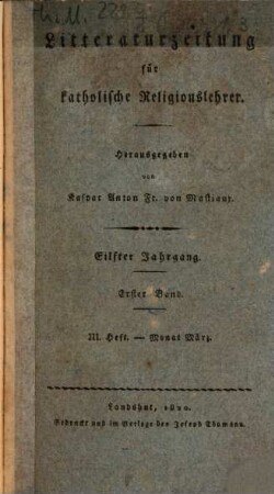 Litteraturzeitung für katholische Religionslehrer. 11,1,3. 1820 = März