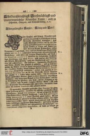 Allerdurchleuchtigst = Großmächtigst = und Unüberwindlichster Römischer Kayser / auch zu Hispanien, Hungarn, und Böheimb König