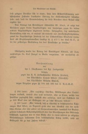 Verhandlung vor der I. Strafkammer des Kgl. Landgerichts Leipzig ...