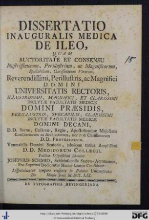 Dissertatio Inauguralis Medica De Ileo