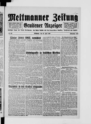 Mettmanner Zeitung. 1919-1940