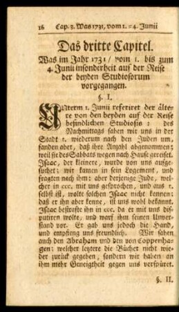 Das dritte Capitel. Was im Jahre 1731, vom 1. bis zum 4. Junii ... vorgegangen.