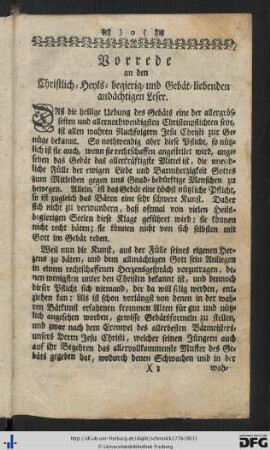 Vorrede an den Christlich-Heyls-begierig- und Gebät-liebenden andächtigen Leser.