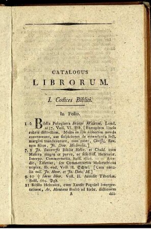 Catalogus librorum.