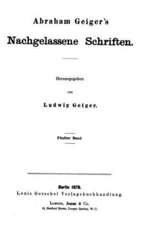 [Briefe] / Abraham Geiger. Hrsg. von Ludwig Geiger