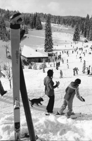 Muggenbrunn: Skihütte mit Wintersportlern