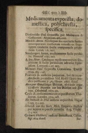 Medicamenta evporista, domestica, polychresta, specifica.