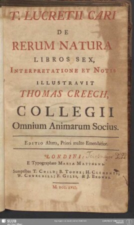 T. Lucretii Cari De Rerum Natura Libros Sex