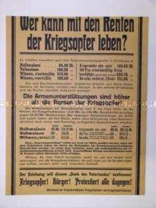 Maueranschlag zum Protest gegen die niedrigen Renten für Kriegsgeschädigte