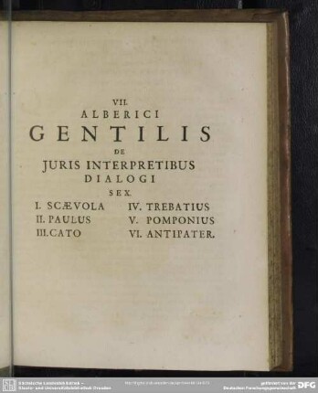 Alberici Gentilis De Iuris Interpretibus Dialogi Sex ...