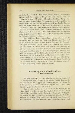 Erziehung zur Aufmerksamkeit