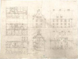 Fischer, Theodor; Nördlingen; Wohnhäuser Baugenossenschaft - Grundrisse, Ansichten, Schnitt