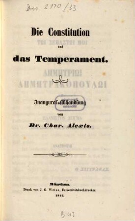 Die Constitution und das Temperament