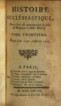 Histoire Ecclésiastique, 30. Depuis l'an 1550 jusqu'en 1555.