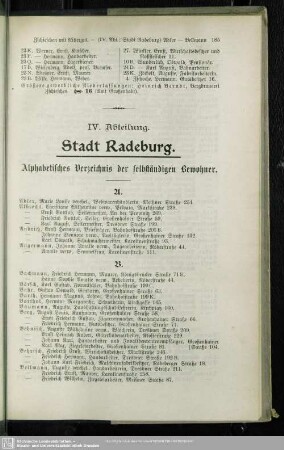 Einwohnerverzeichnis : Alphabetisches Verzeichnis der selbständigen Bewohner