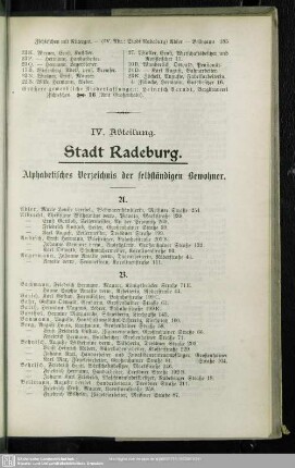 Einwohnerverzeichnis : Alphabetisches Verzeichnis der selbständigen Bewohner