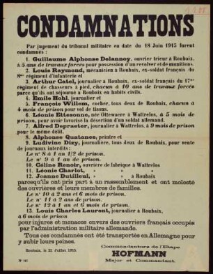 "Condamnations" (Verurteilungen Einheimischer durch das Militärgericht) (No. 127)